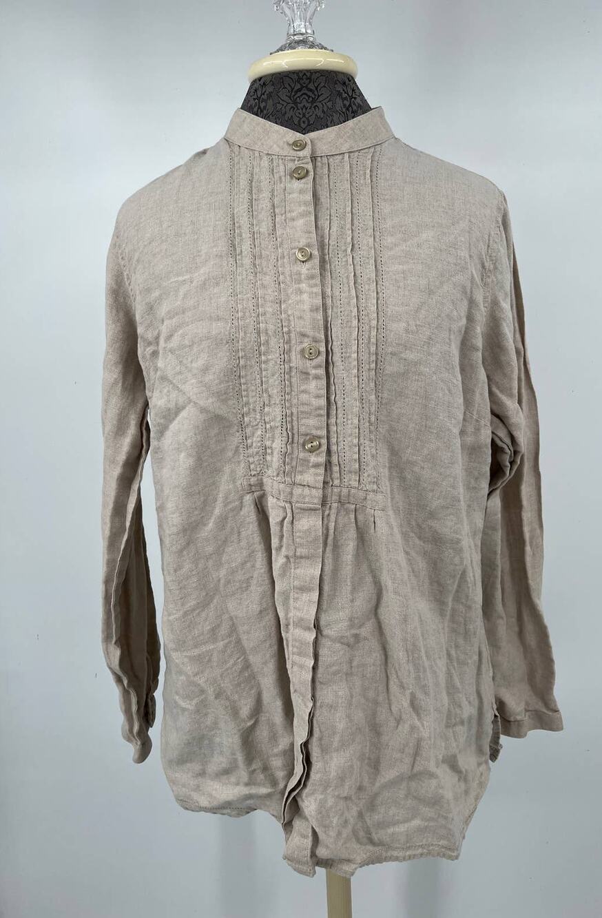 L.L.Bean Women's tan 100% linen long sleeve button front shirt size large